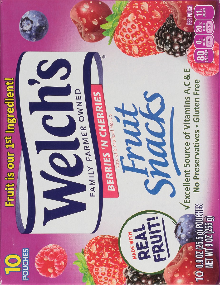 slide 5 of 9, Welch's Fruit Snacks, Berries N Cherries, 0.9 Ounces, 10 Pouches, 9 oz