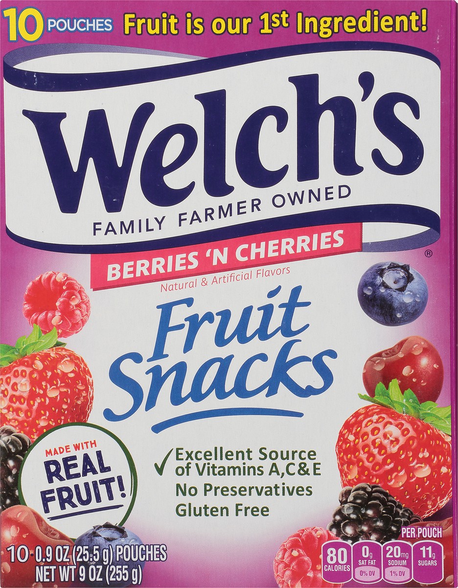 slide 6 of 9, Welch's Fruit Snacks, Berries N Cherries, 0.9 Ounces, 10 Pouches, 9 oz