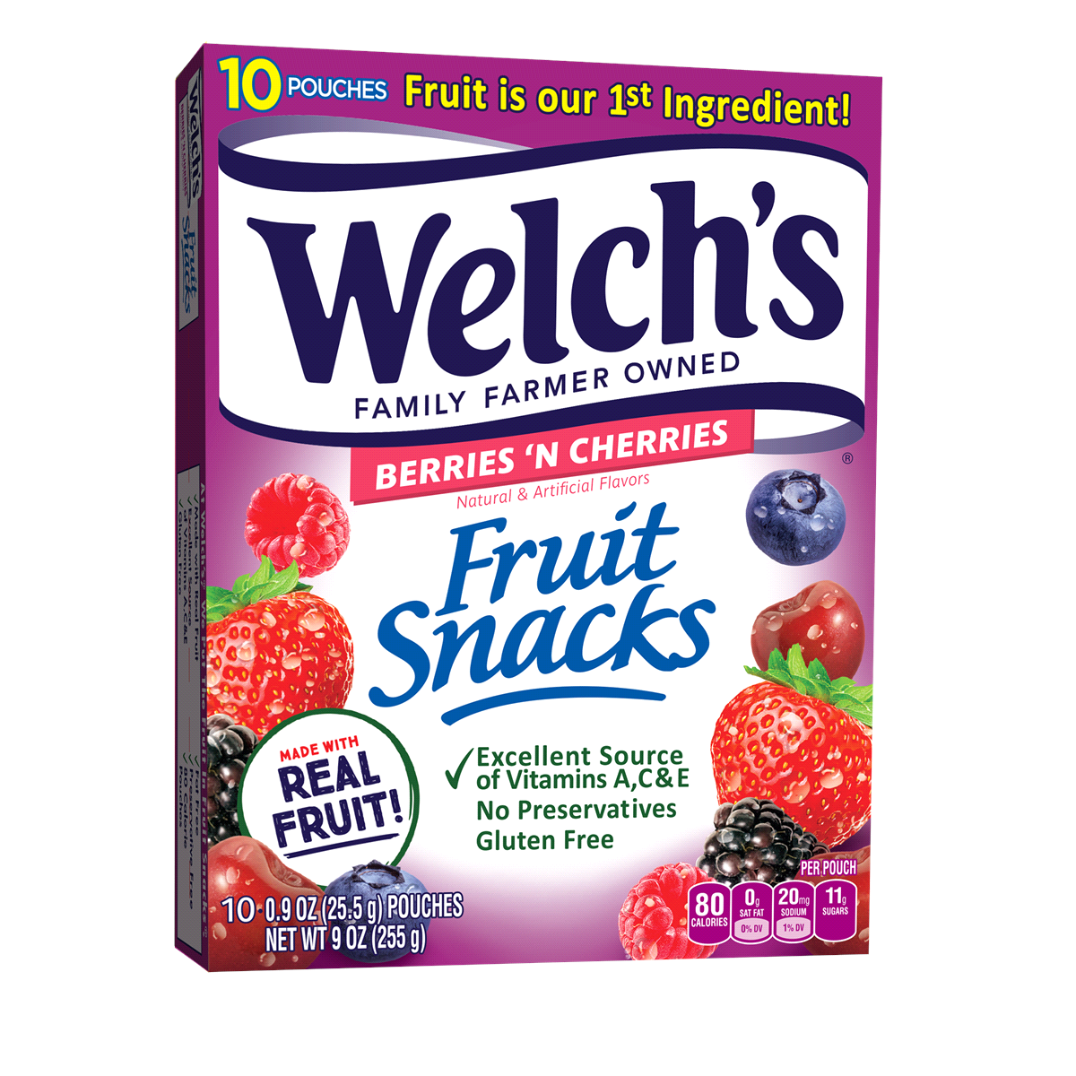 slide 1 of 8, Welch's Berries 'N Cherries Fruit Snacks, 10 ct 0.9 oz