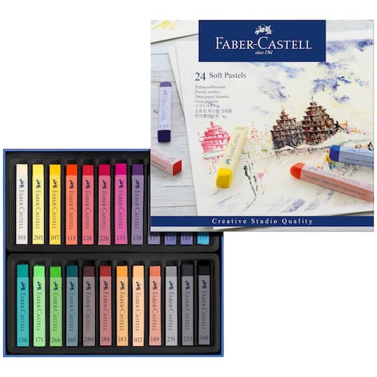 slide 1 of 6, Faber-Castell Full Length 24 Color Soft Pastel Stick Set, 2.5 in