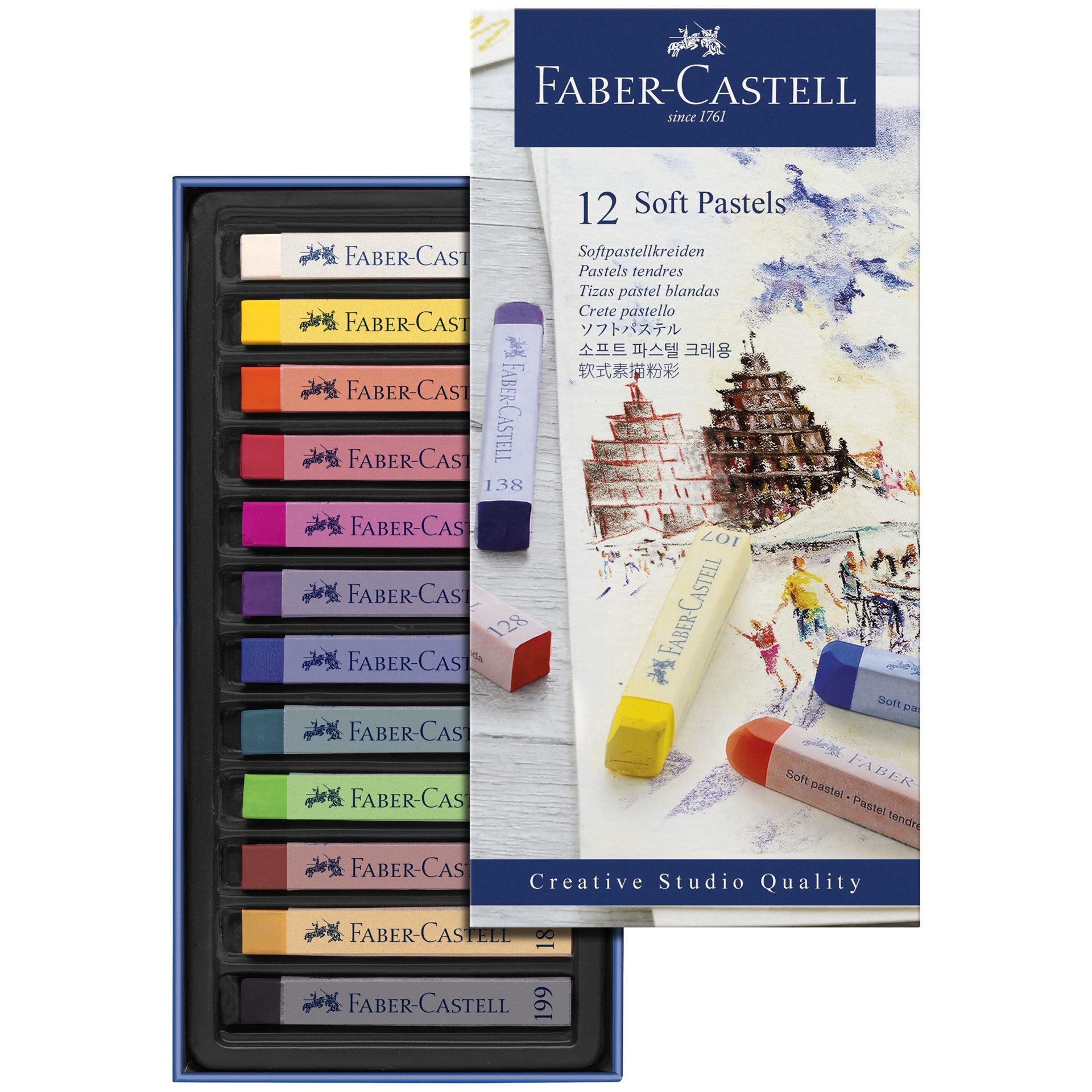 slide 3 of 4, Faber-Castell Full Length 12 Color Soft Pastel Stick Set, 2.5 in