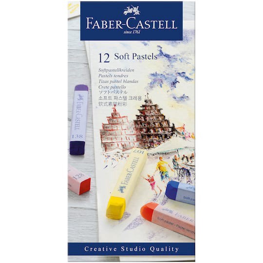 slide 1 of 4, Faber-Castell Full Length 12 Color Soft Pastel Stick Set, 2.5 in