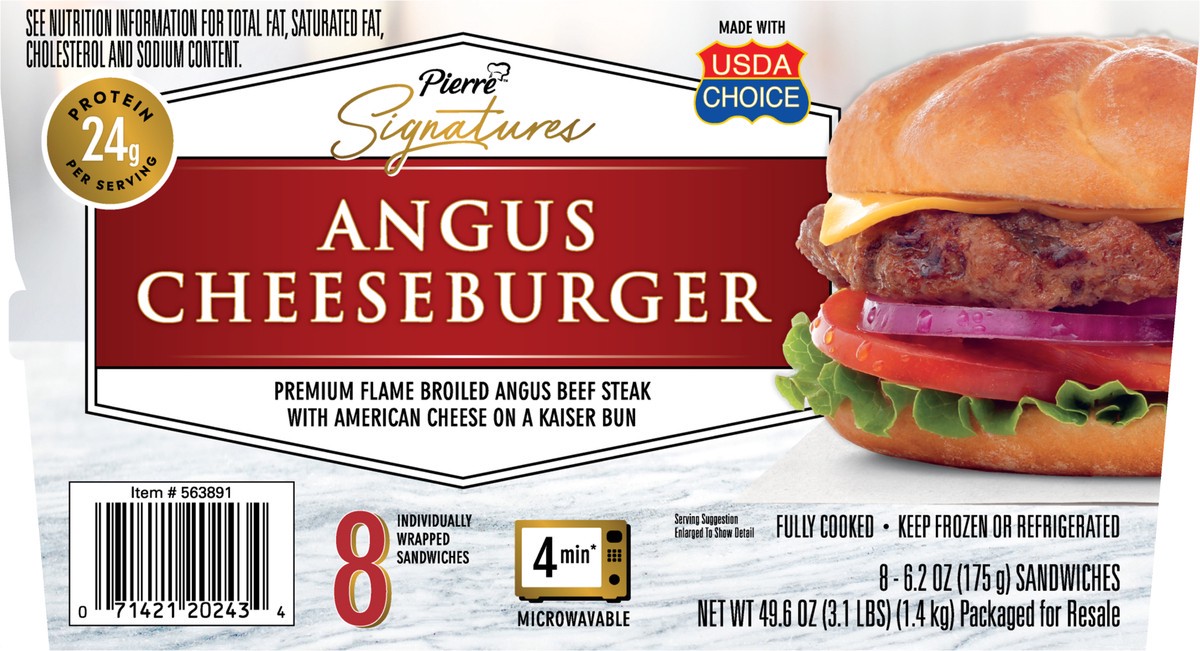 slide 11 of 14, Pierre Signatures Angus Beef Cheeseburgers, 8 Count (Frozen), 