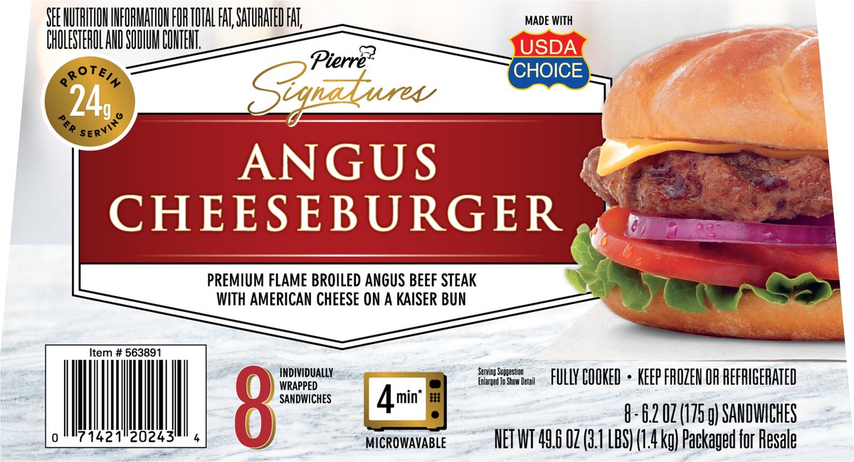 slide 13 of 14, Pierre Signatures Angus Beef Cheeseburgers, 8 Count (Frozen), 