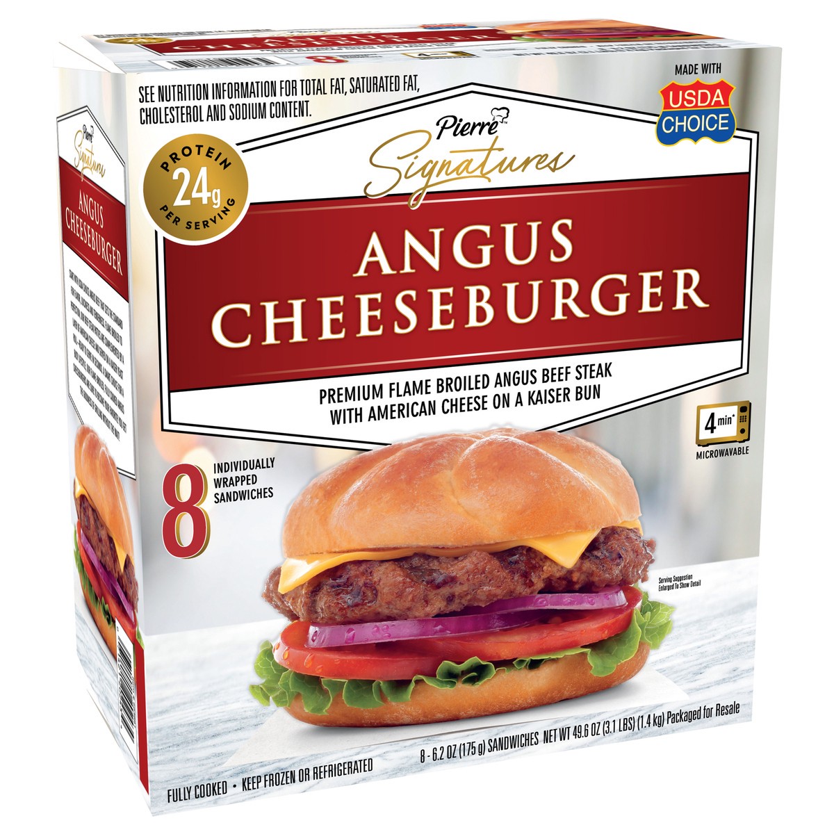 slide 14 of 14, Pierre Signatures Angus Beef Cheeseburgers, 8 Count (Frozen), 