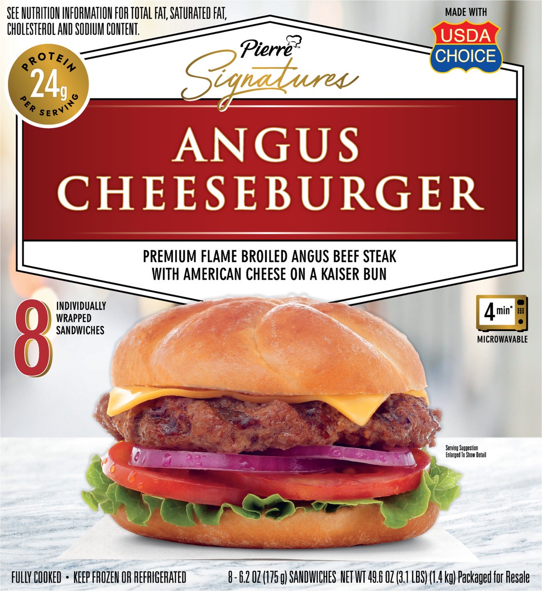 slide 4 of 14, Pierre Signatures Angus Beef Cheeseburgers, 8 Count (Frozen), 