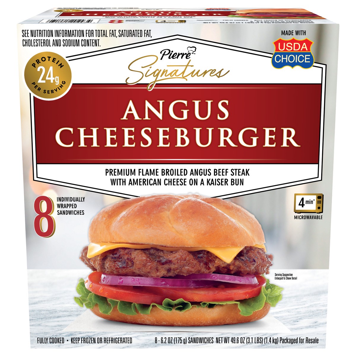 slide 7 of 14, Pierre Signatures Angus Beef Cheeseburgers, 8 Count (Frozen), 