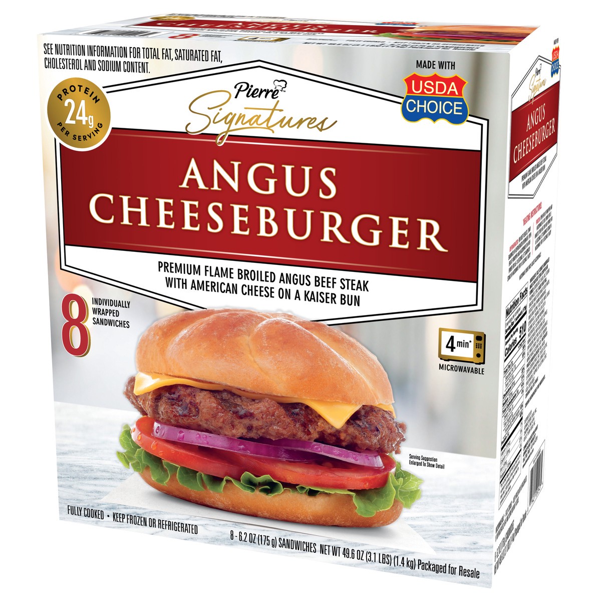 slide 8 of 14, Pierre Signatures Angus Beef Cheeseburgers, 8 Count (Frozen), 