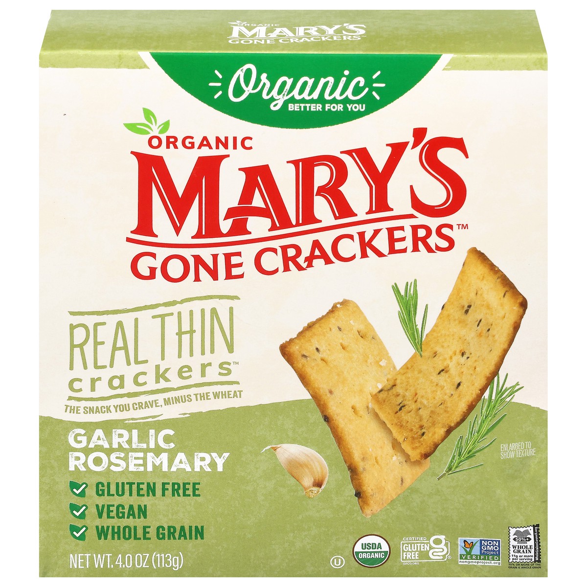 slide 1 of 15, Mary's Gone Crackers Organic Real Thin Garlic Rosemary Crackers 4 oz, 4 oz