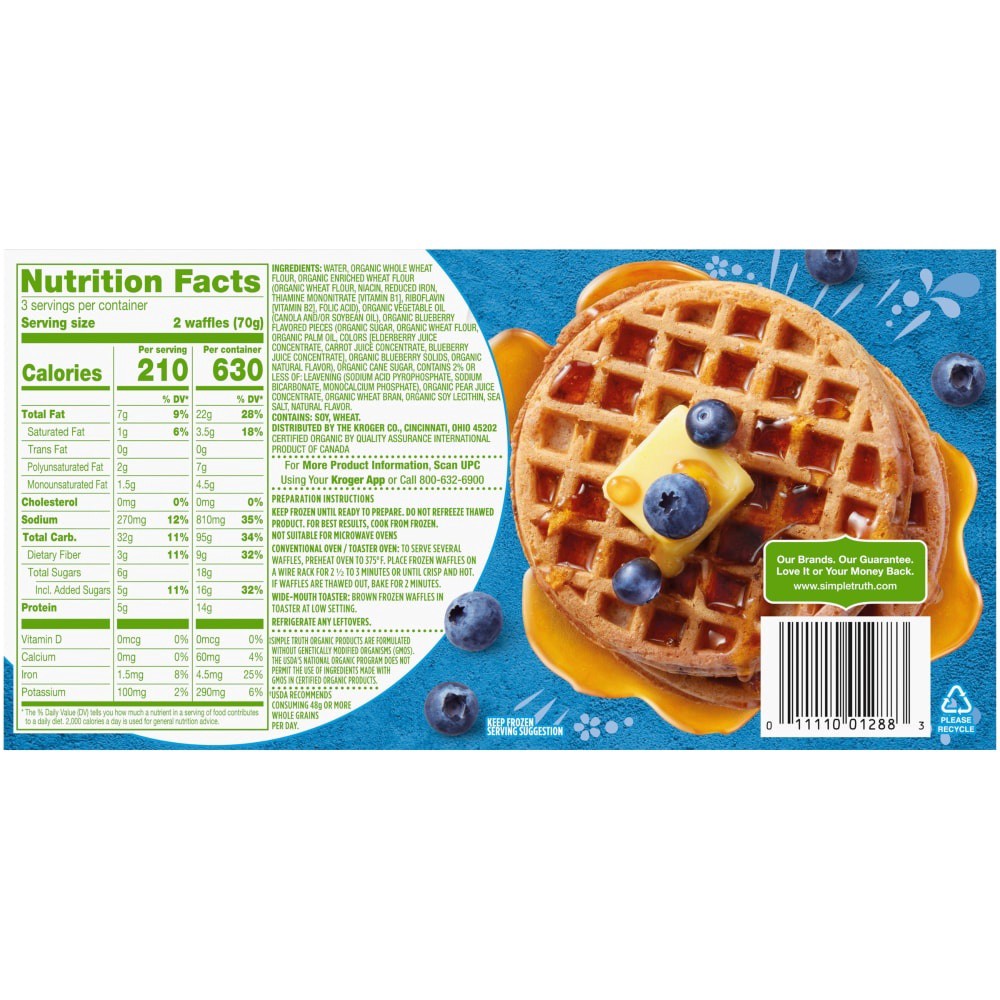 slide 3 of 6, Simple Truth Organic Blueberry Waffles, 7.4 oz