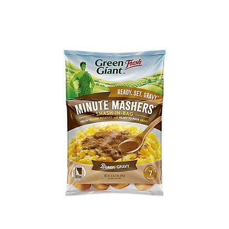 slide 1 of 1, Green Giant Minute Mashers Fresh Yellow Smash-in-Bag Brown Potatoes with Ready-to-Pour Gravy 16 oz, 16 oz