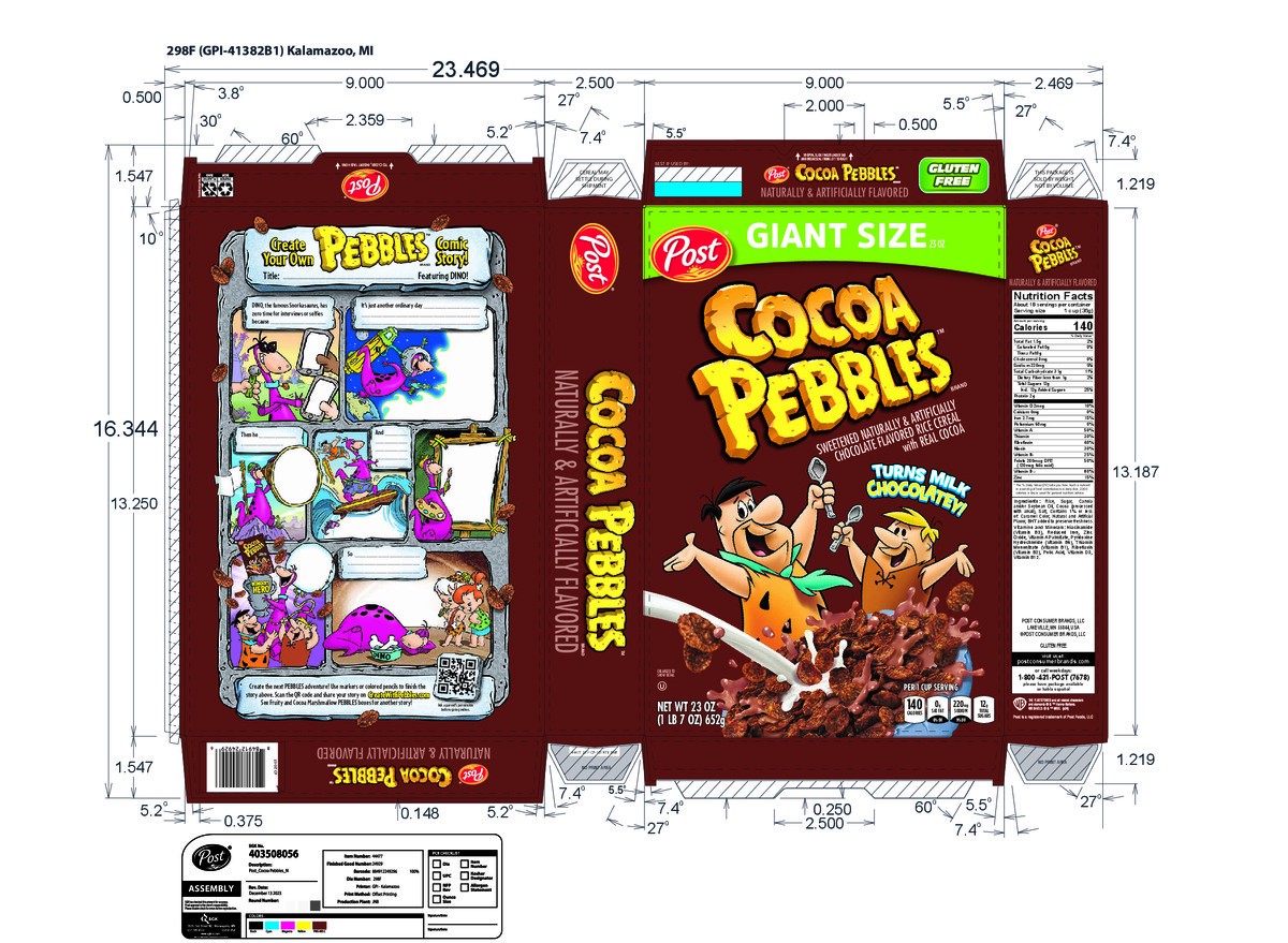 slide 15 of 15, Post Cocoa PEBBLES Cereal, Chocolatey Kids Breakfast Cereal, Gluten Free Rice Cereal, 23 oz Box, 23 oz