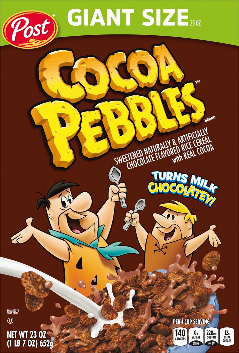 slide 10 of 15, Post Cocoa PEBBLES Cereal, Chocolatey Kids Breakfast Cereal, Gluten Free Rice Cereal, 23 oz Box, 23 oz