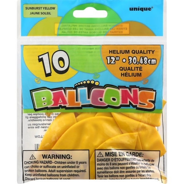 slide 1 of 1, Unique Industries Balloons Sunburst Yellow, 10 ct; 12 in
