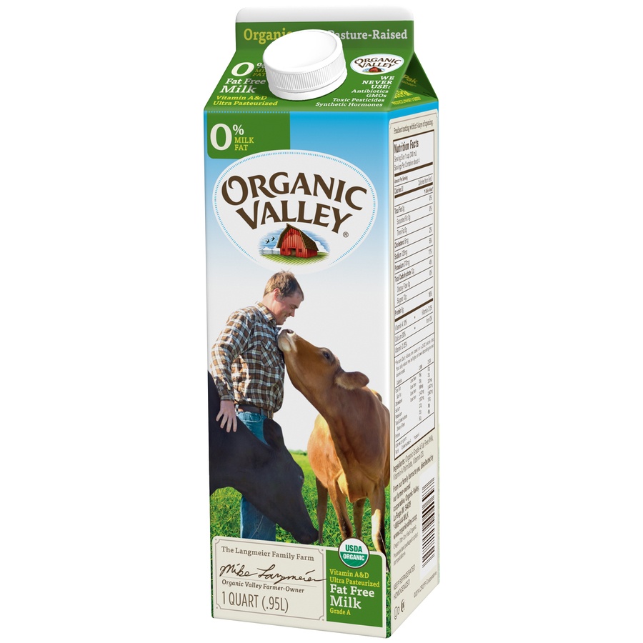 slide 3 of 3, Organic Valley Fat Free Milk, 1 qt