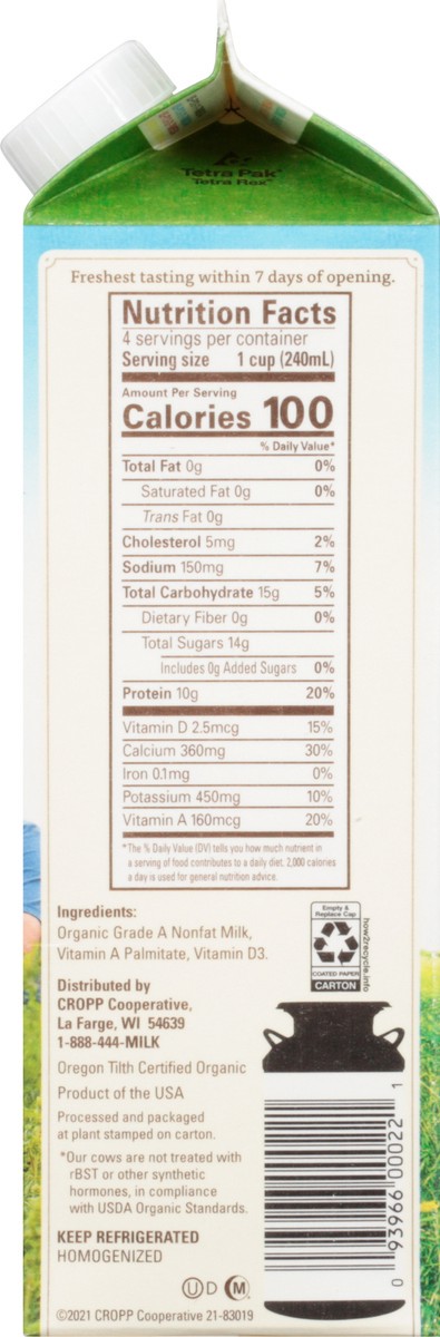 slide 5 of 9, Organic Valley Fat Free Milk 1 qt, 1 qt