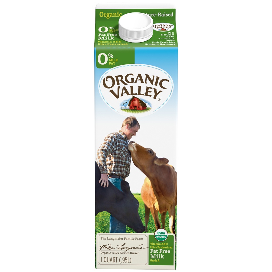 slide 1 of 3, Organic Valley Fat Free Milk, 1 qt