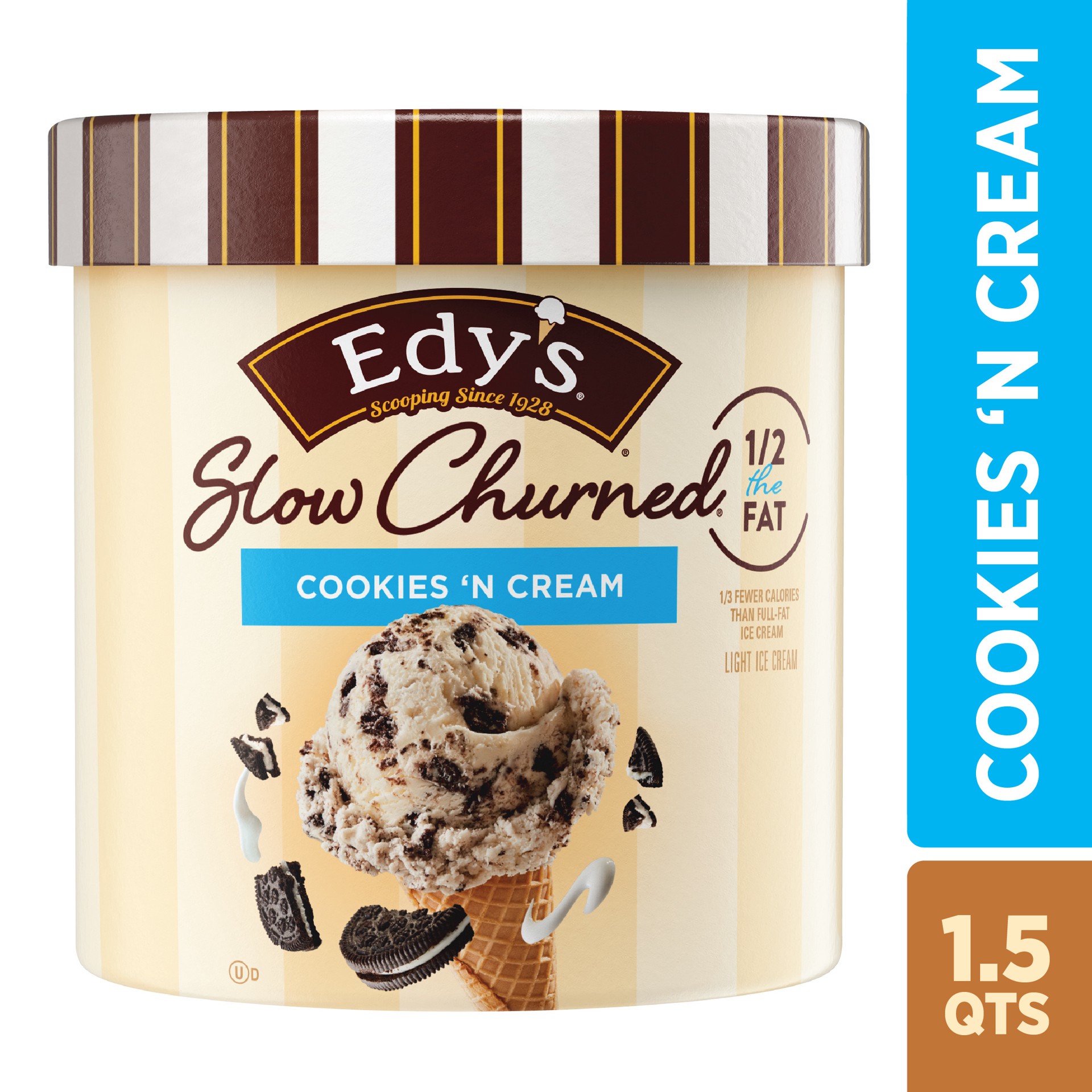 slide 5 of 5, Edy's Slow Churned Cookies N' Cream Light Ice Cream, 1.5 Qt, 1.5 qt