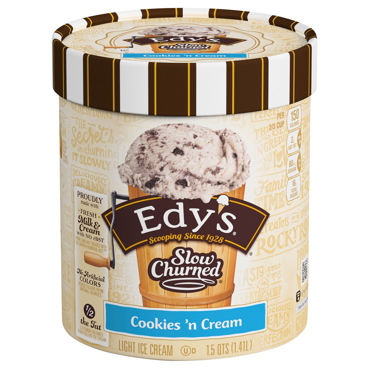 slide 1 of 5, Edy's Slow Churned Cookies N' Cream Light Ice Cream, 1.5 Qt, 1.5 qt