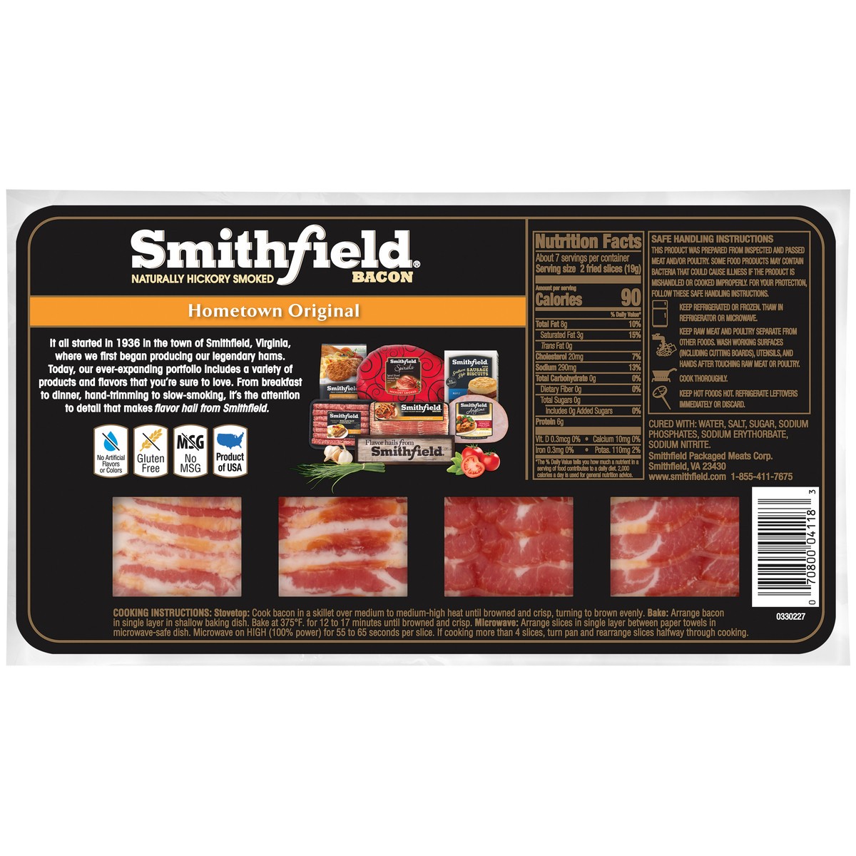 slide 5 of 9, Smithfield Naturally Hickory Smoked Bacon, Hometown Original, 16 oz