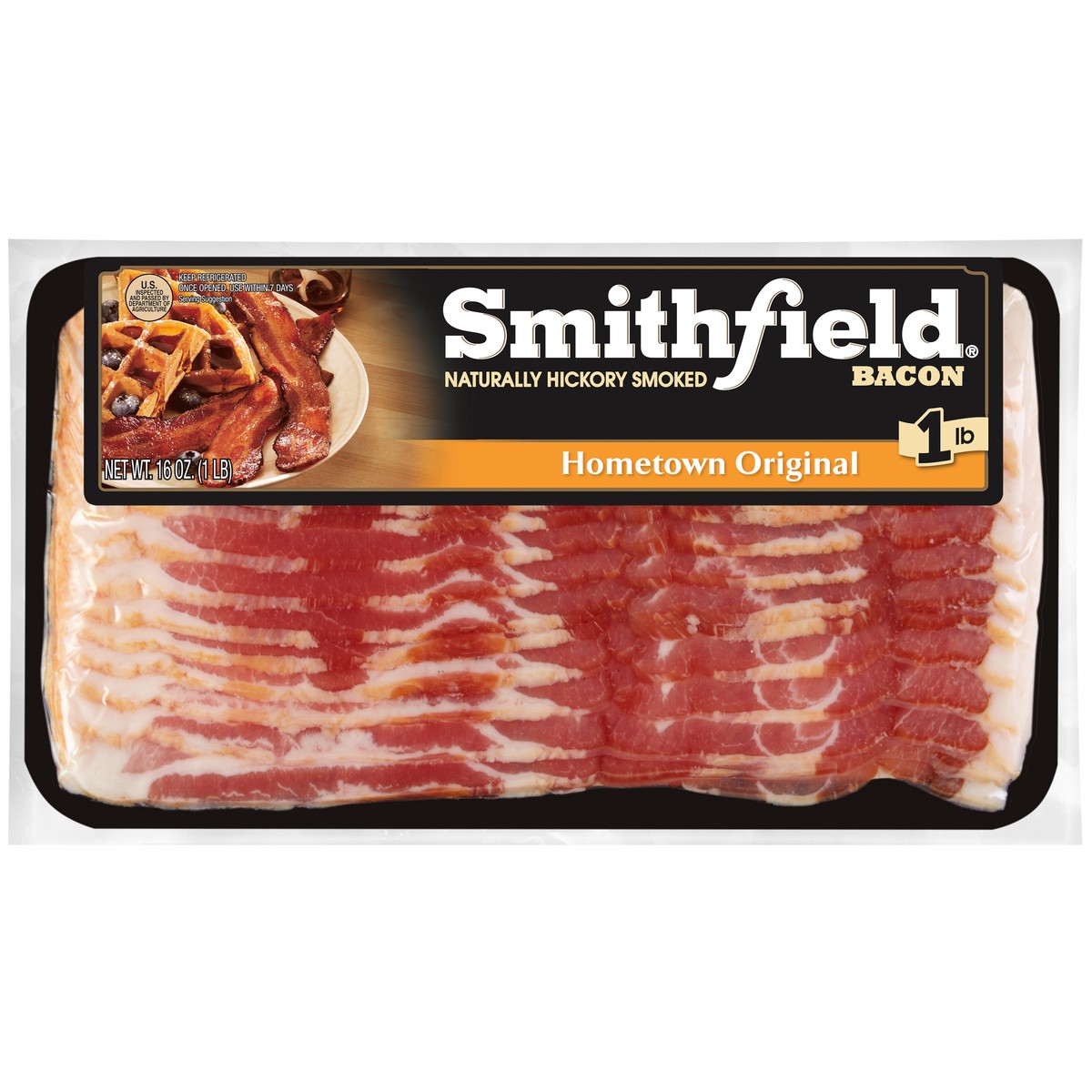 slide 1 of 9, Smithfield Naturally Hickory Smoked Bacon, Hometown Original, 16 oz