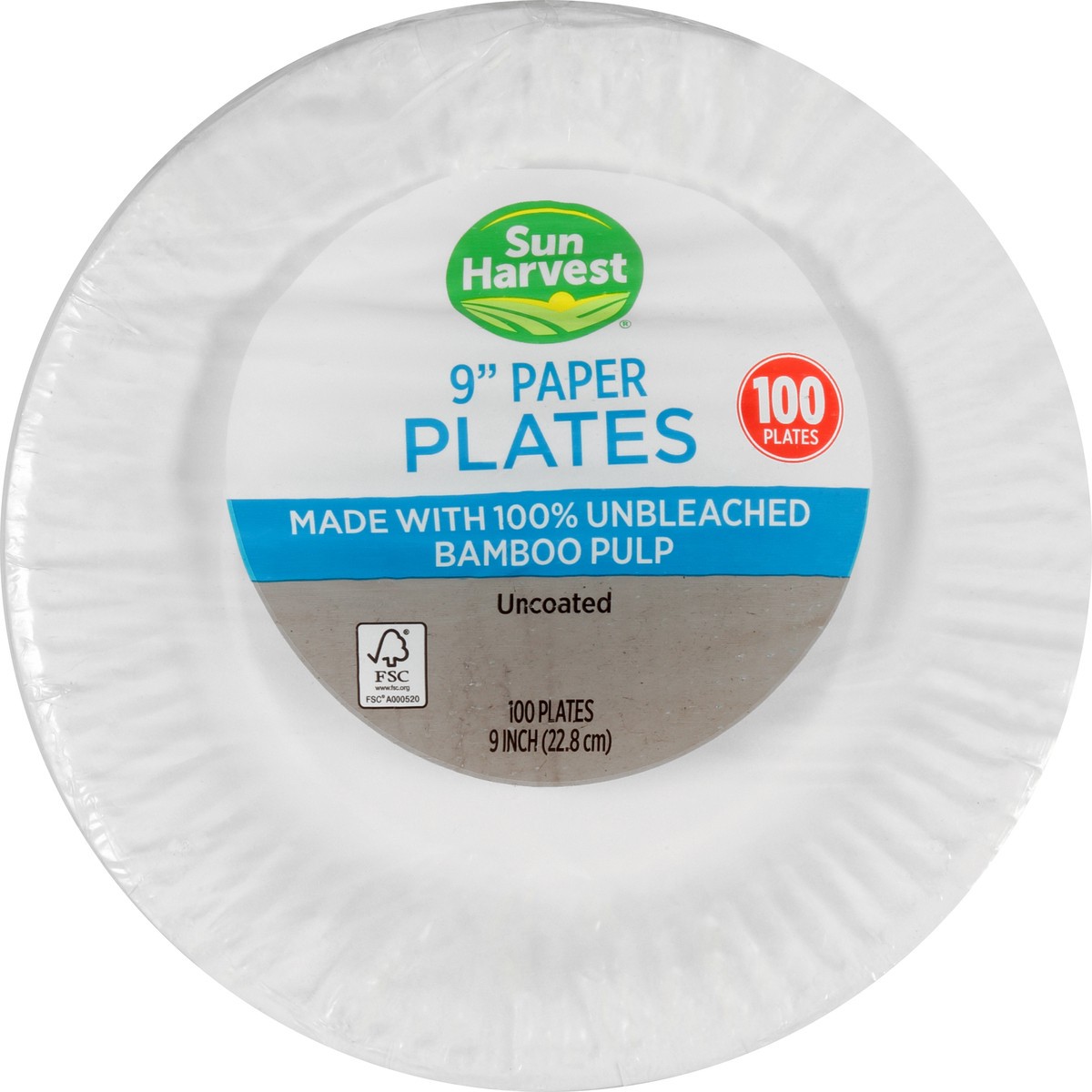 slide 2 of 9, Sun Harvest Uncoated 9 In Paper Plates, 100 ct
