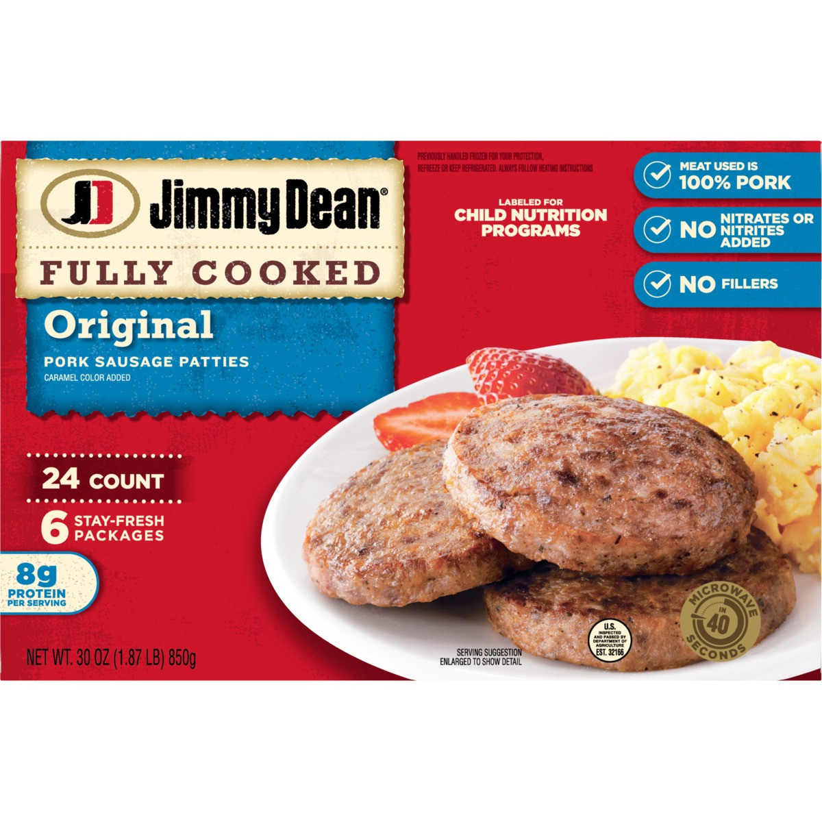 slide 3 of 13, Jimmy Dean Fully Cooked Original Pork Breakfast Sausage Patties, 24 Count, 850.49 g