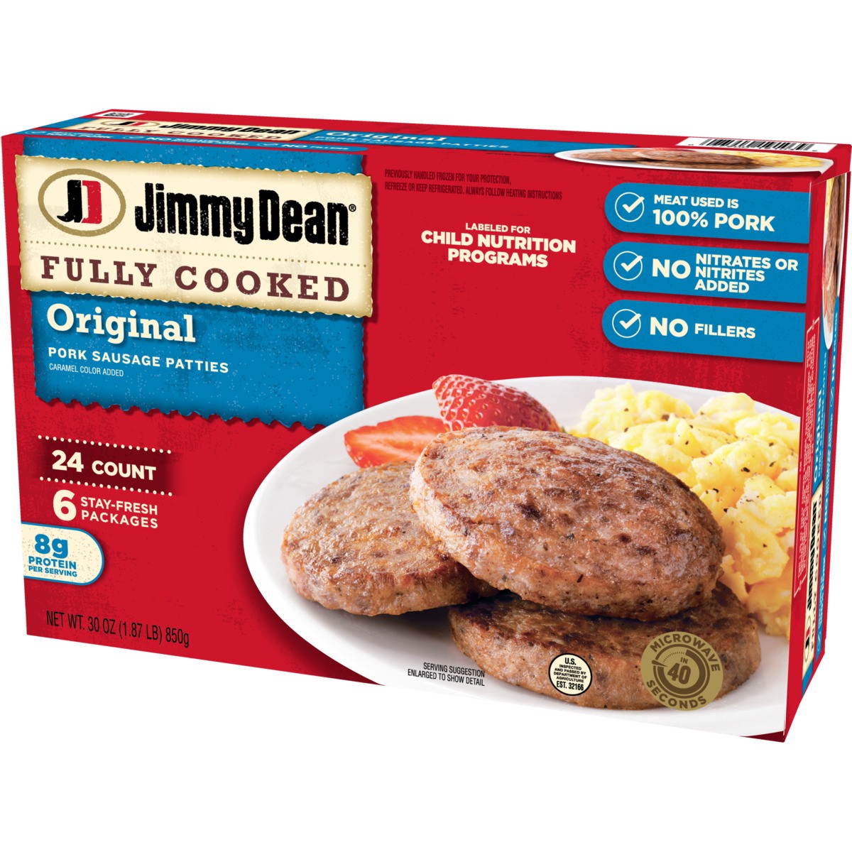 slide 5 of 13, Jimmy Dean Fully Cooked Original Pork Breakfast Sausage Patties, 24 Count, 850.49 g