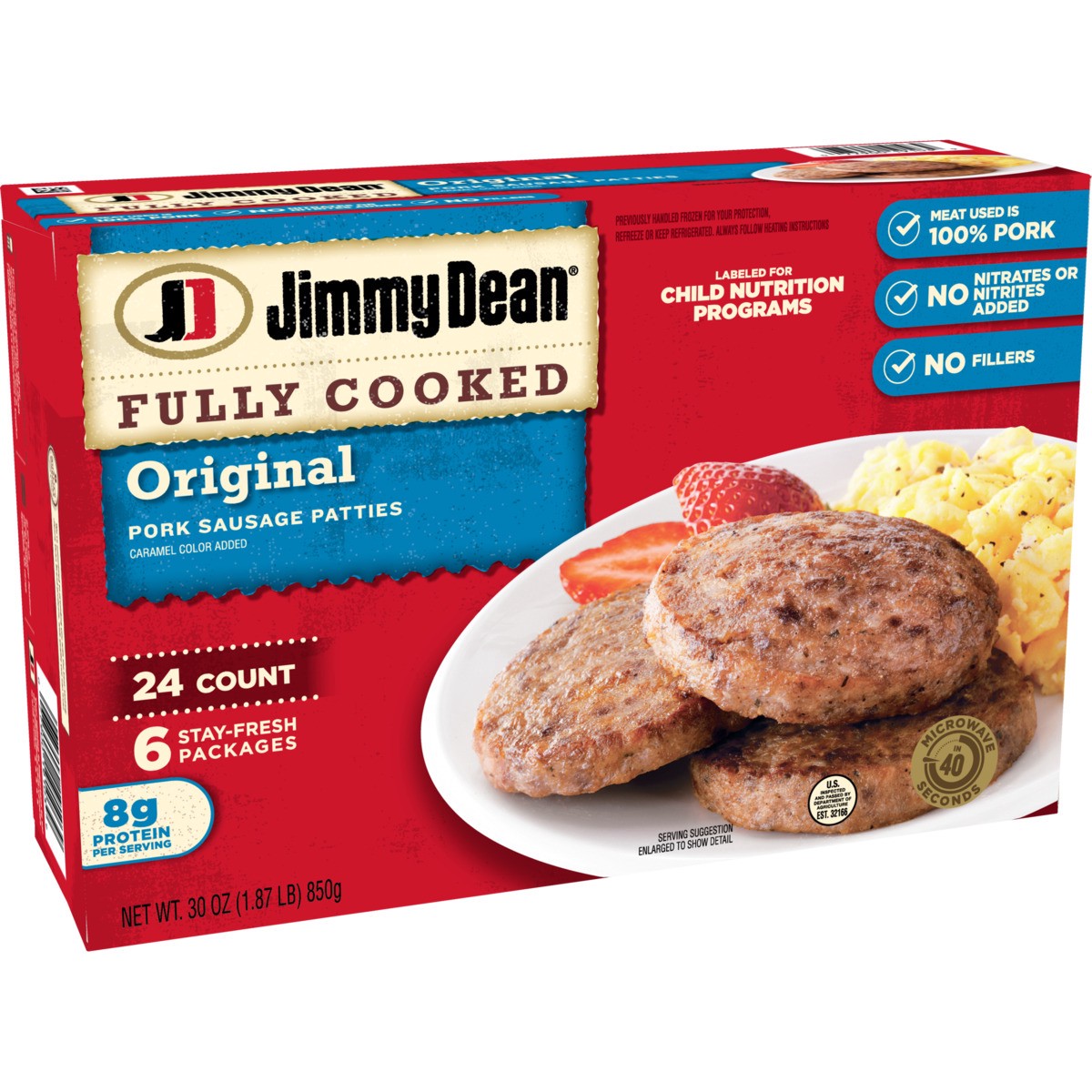 slide 6 of 13, Jimmy Dean Fully Cooked Original Pork Breakfast Sausage Patties, 24 Count, 850.49 g