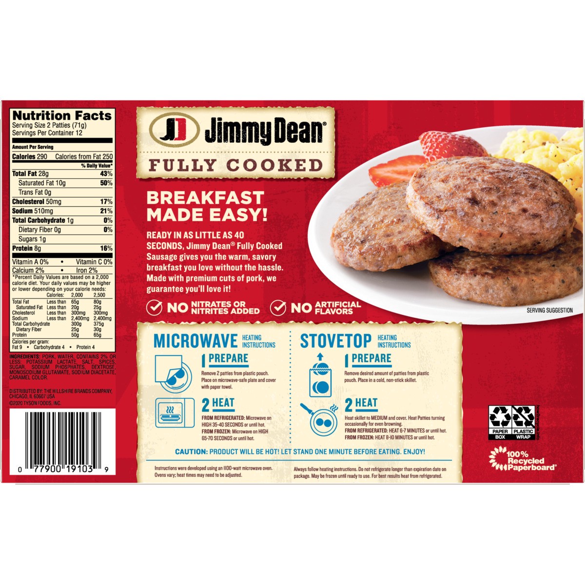 slide 10 of 13, Jimmy Dean Fully Cooked Original Pork Breakfast Sausage Patties, 24 Count, 850.49 g