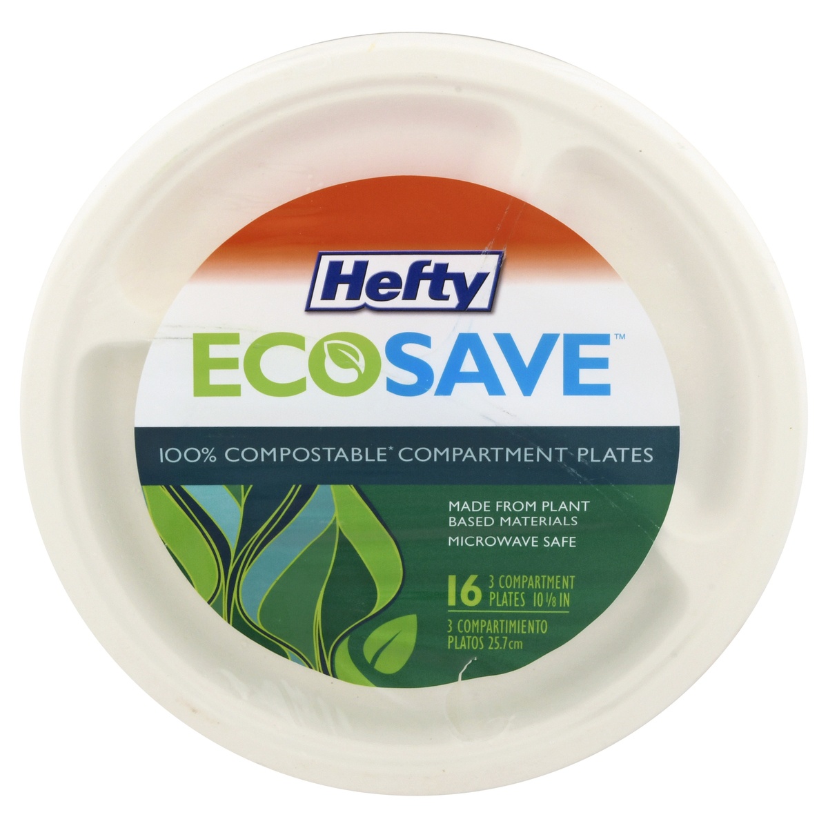 slide 1 of 3, Hefty EcoSave 10.125 Inches 3 Compartment Plates 16 ea, 