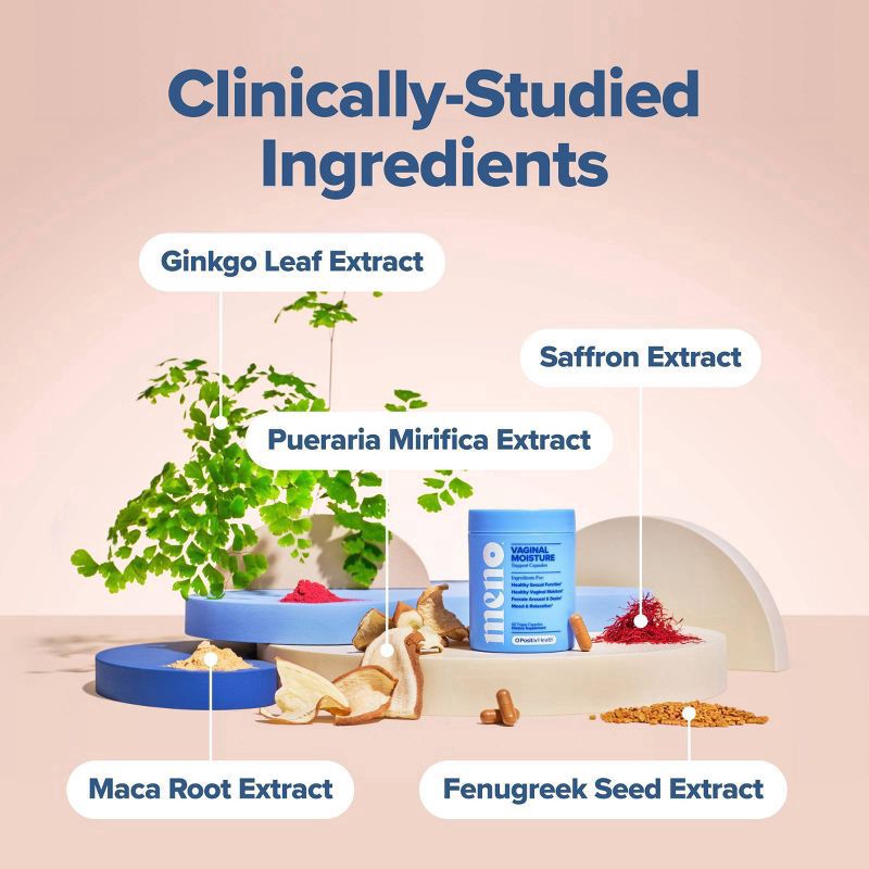 slide 4 of 7, O Positiv Health MENO Vaginal Moisture Capsules for Hormone-Free Vaginal Wetness, Mood, and Relaxation, 60 Ct, 60 ct