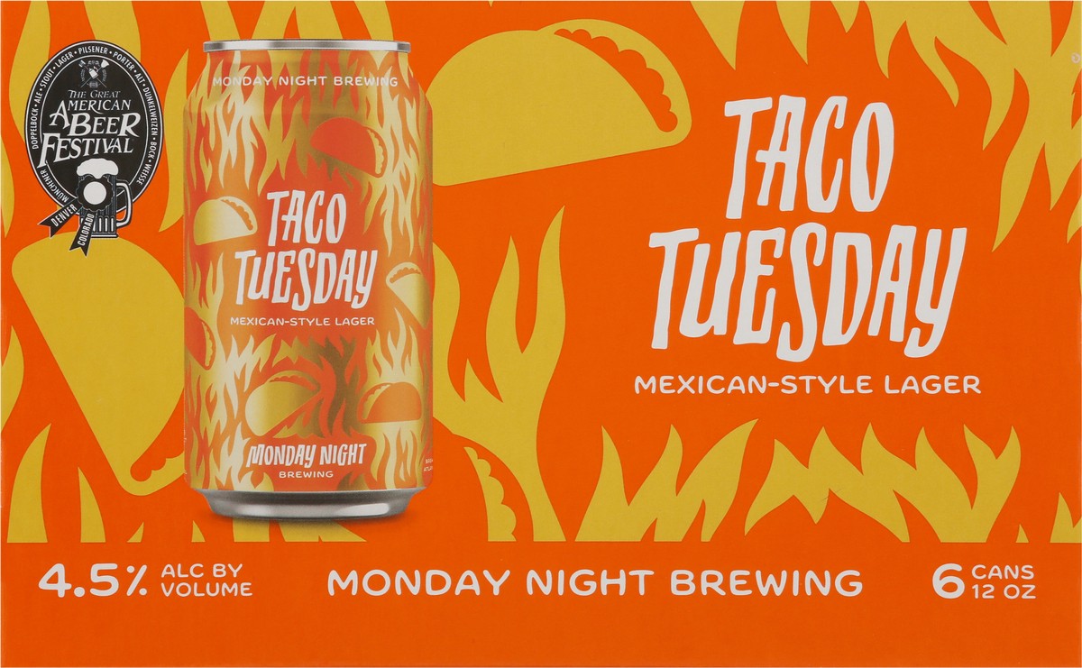 slide 2 of 11, Monday Night Brewing Taco Tuesday Mexican-Style Lager Beer 6 - 12 oz Cans, 6 ct; 12 oz