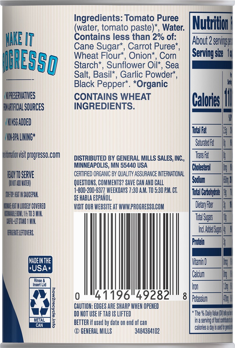 slide 7 of 9, Progresso Organic Tomato Basil Soup 14.3 oz, 14.3 oz