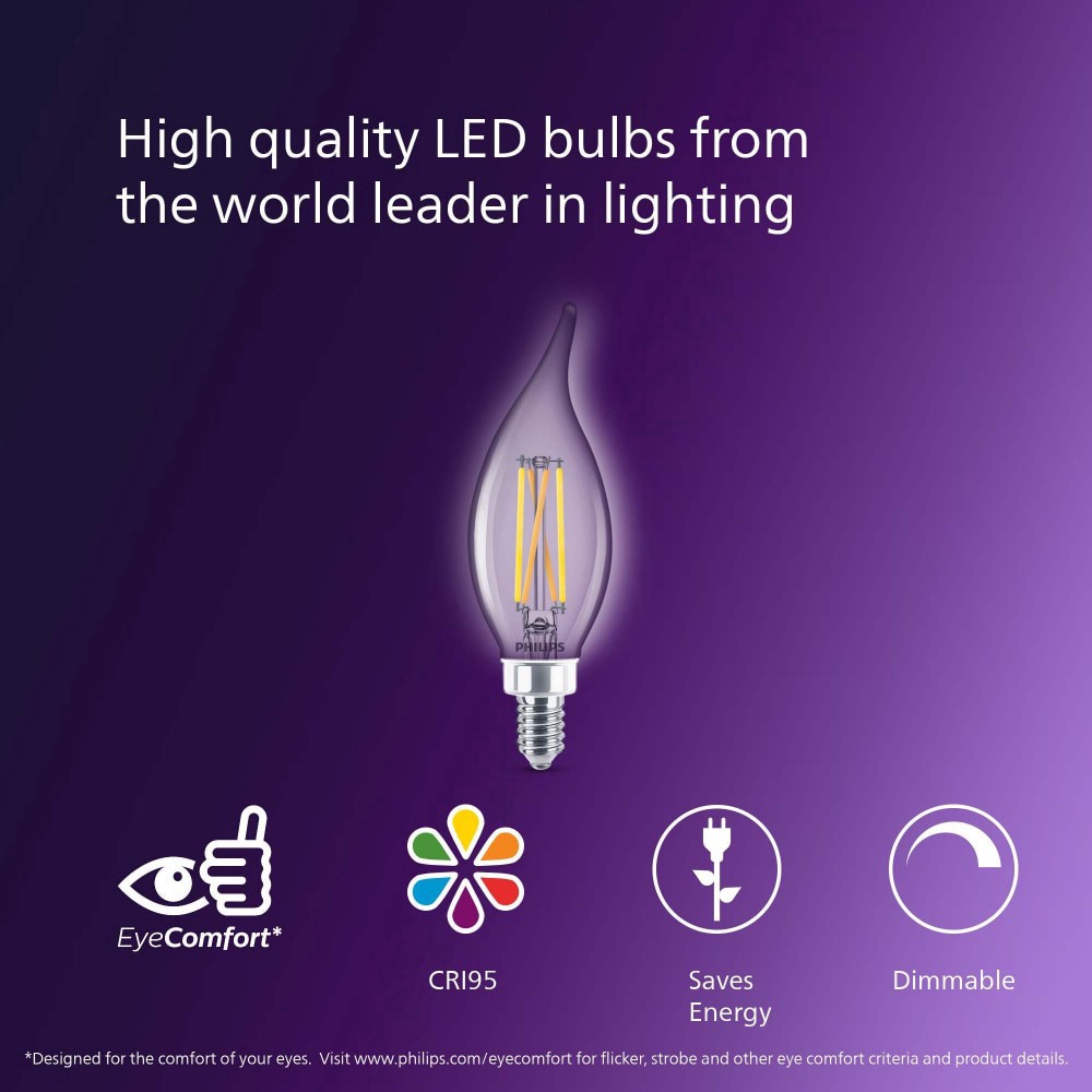 slide 6 of 6, Philips 2.3-Watt (25-Watt) Candleabra Base Bent Tip Candle Ba11 Led Light Bulbs, 3 ct