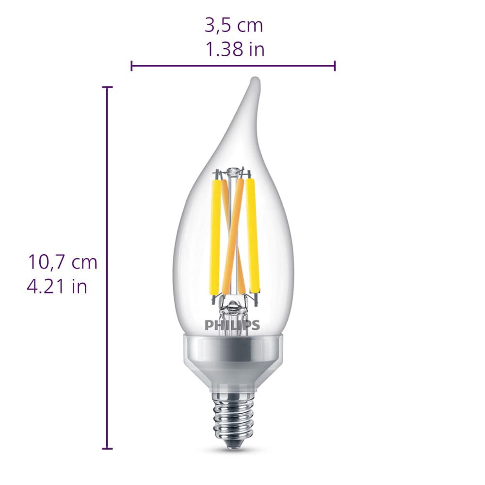 slide 4 of 6, Philips 2.3-Watt (25-Watt) Candleabra Base Bent Tip Candle Ba11 Led Light Bulbs, 3 ct
