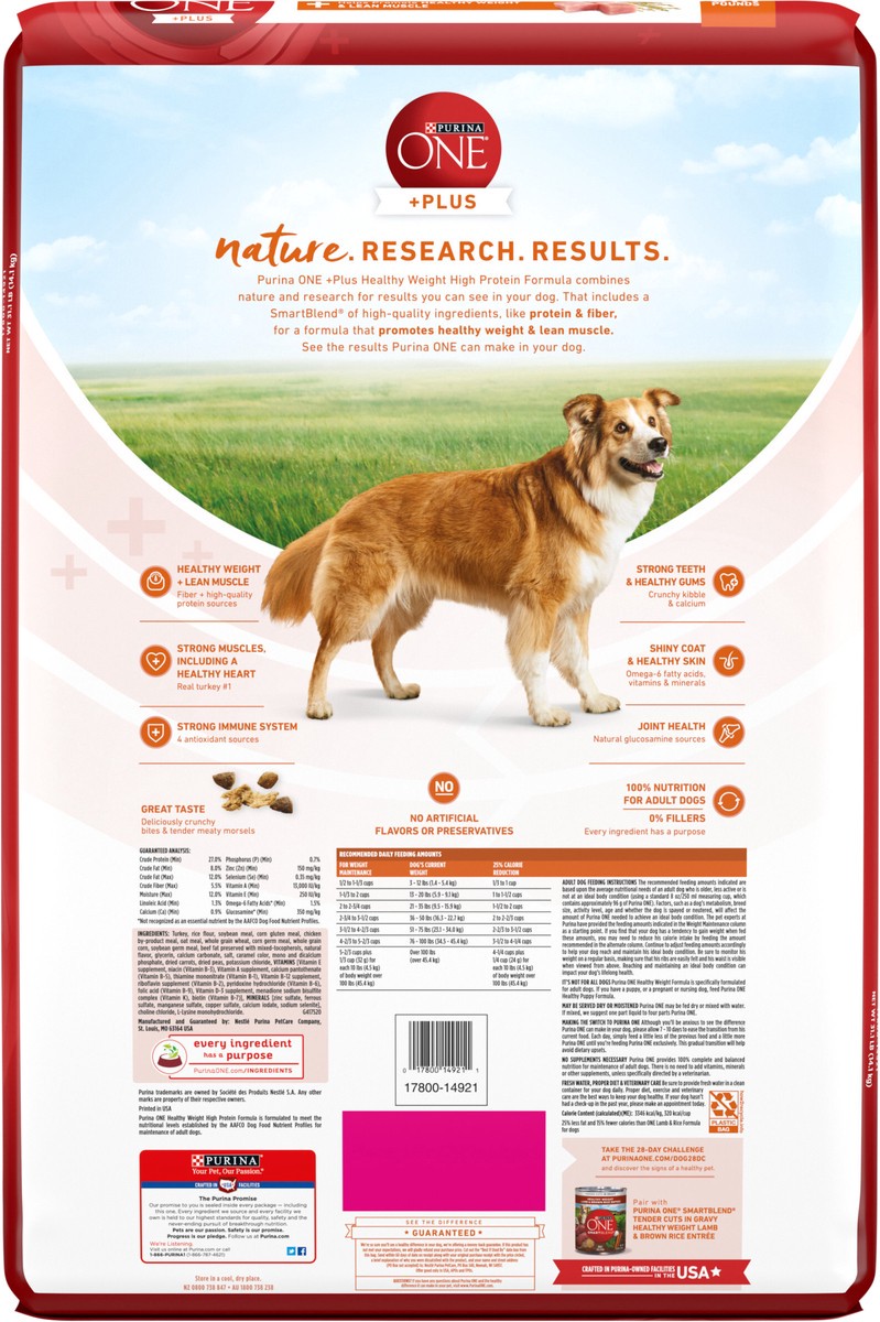 slide 5 of 9, ONE Purina ONE Plus Healthy Weight High-Protein Dog Food Dry Formula, 31.1 lb