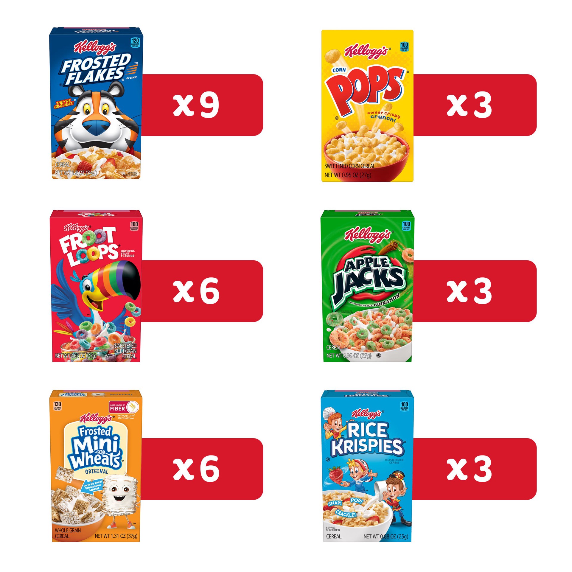 slide 4 of 5, Kellogg's Assortment Pack Breakfast Cereal, Single Serve Cereal To Go, Kids Snacks, Variety Pack, 32.7oz Box, 30 Boxes, 32.7 oz