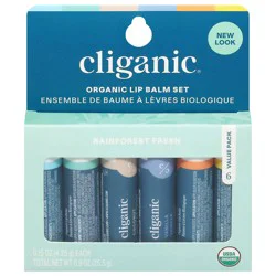 Cliganic Organic Rainfresh Fresh Lip Balm Set, Value Pack of 6, 0.15 oz Sticks