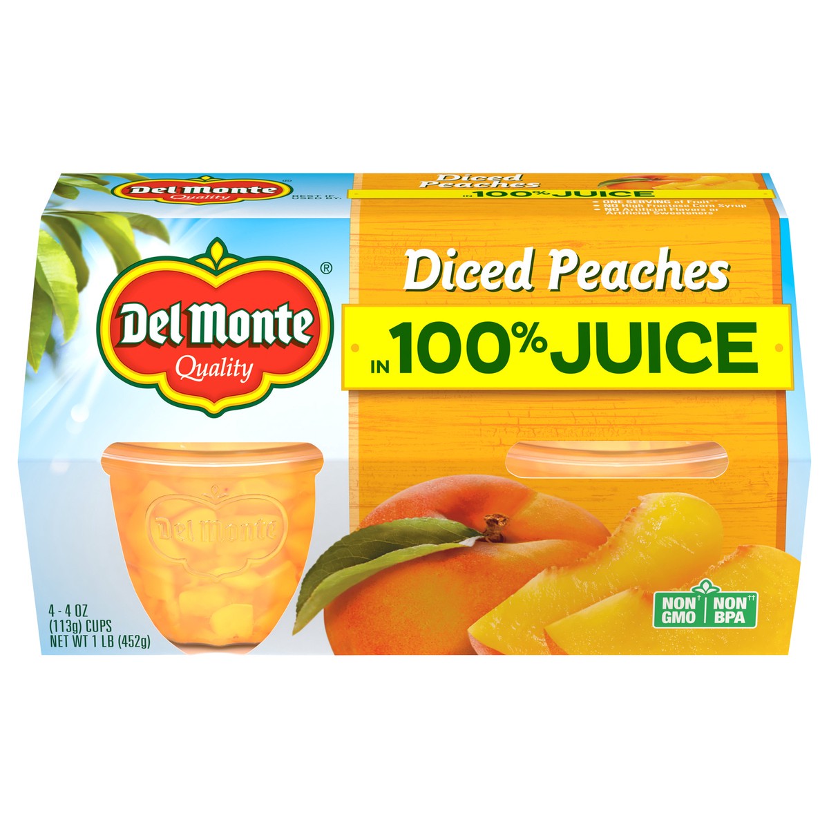 slide 1 of 4, Del Monte Diced Peaches In Light Syrup Fruit Cups, 4 ct