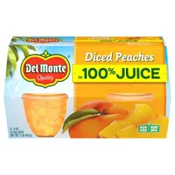 Del Monte 4 Pack Diced Peaches In 100% Juice 4 cups 4 oz 4 ea Sleeve