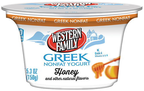 slide 1 of 1, Western Family Greek Nonfat Yogurt Honey, 5.3 oz