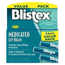 Blistex Medicated Lip Balm SPF 15 Value Pack - 3 - 0.15 oz Sticks