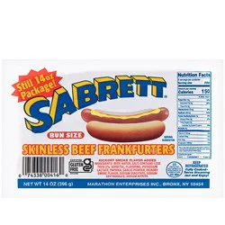 Sabrett Skinless Beef Bun Size Frankfurters 14 oz