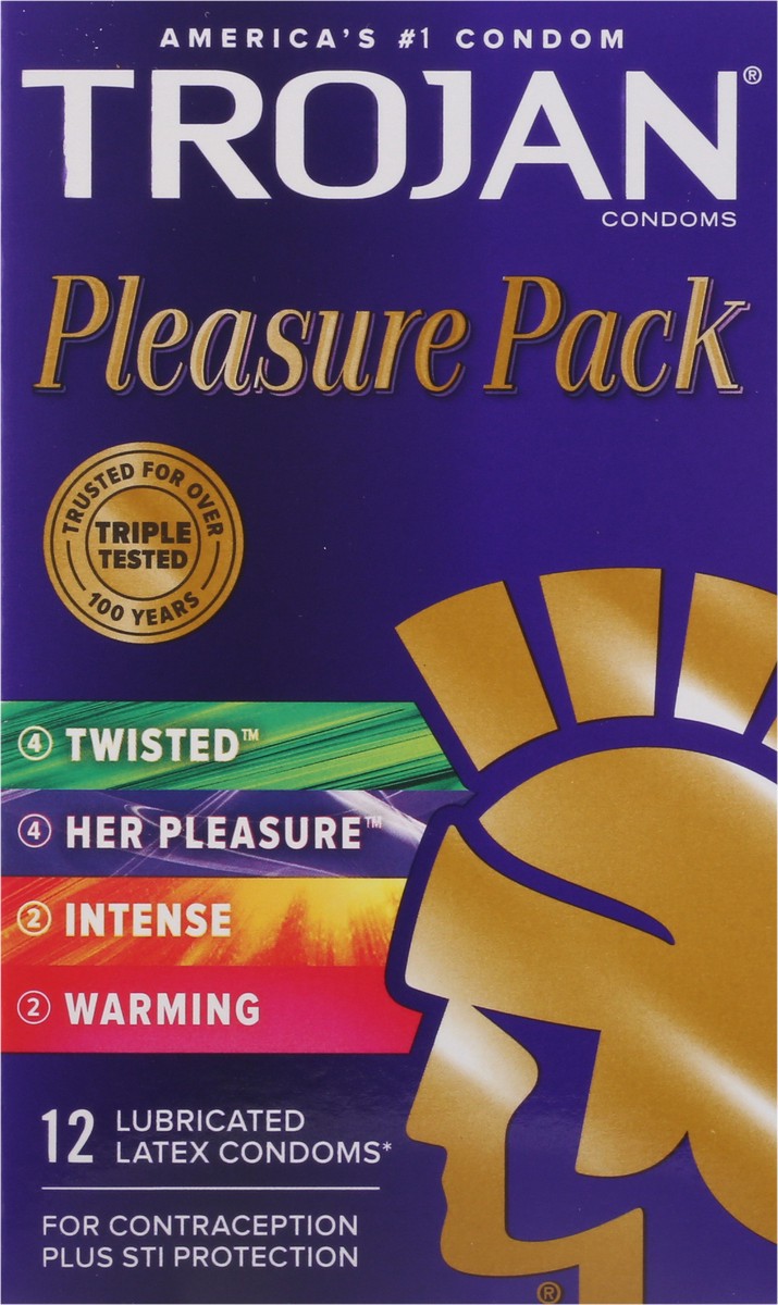 slide 9 of 12, Trojan Pleasure Variety Pack Lubricated Condoms, 12 Count, 1 Pack, 12 ct