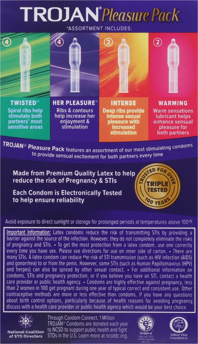 slide 11 of 12, Trojan Pleasure Variety Pack Lubricated Condoms, 12 Count, 1 Pack, 12 ct