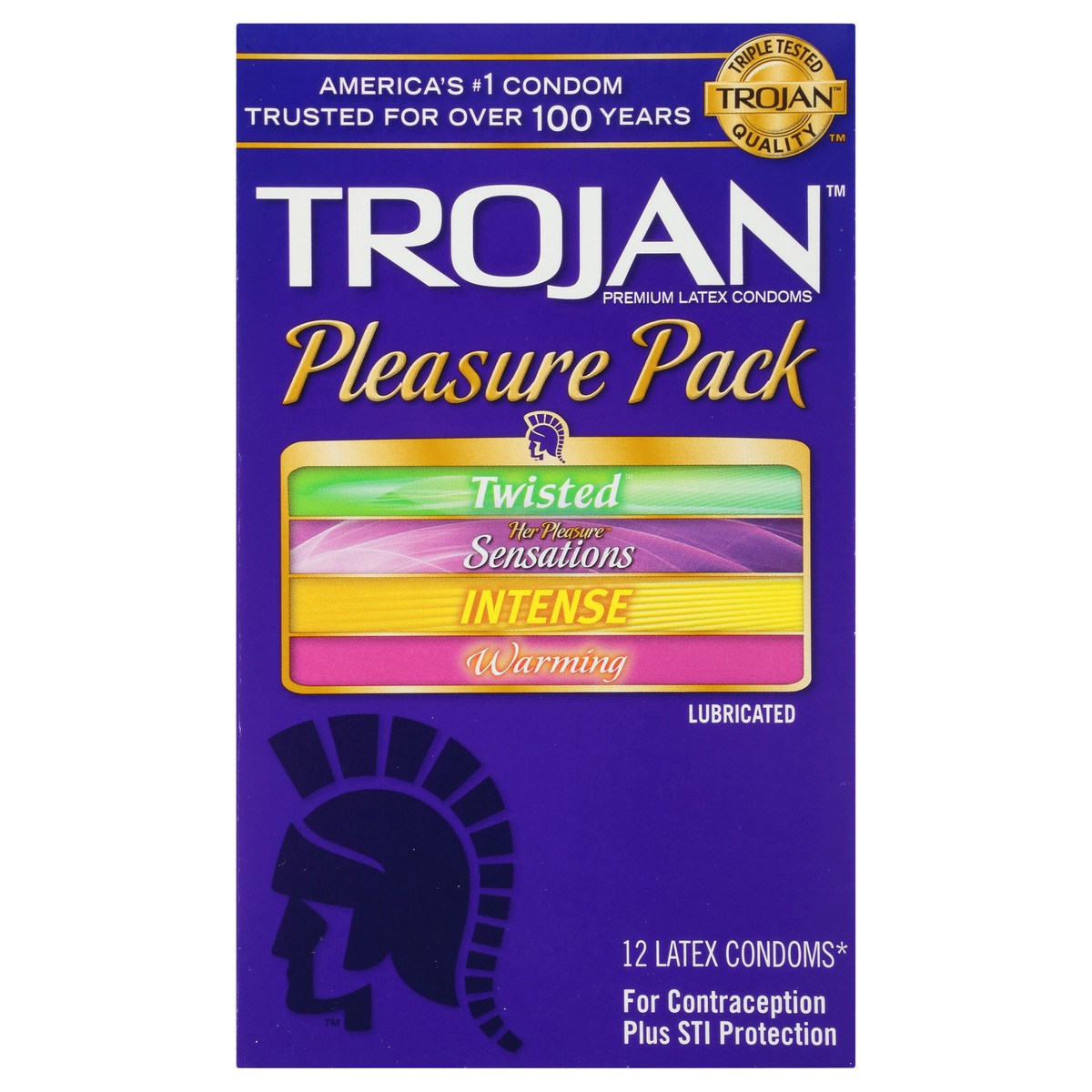 slide 1 of 12, Trojan Pleasure Variety Pack Lubricated Condoms, 12 Count, 1 Pack, 12 ct