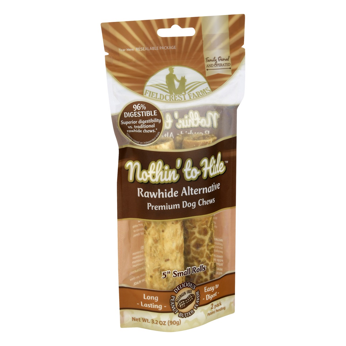 slide 2 of 9, Fieldcrest Farms Nothin' to Hide 2 Pack Rawhide Alternative Premium Peanut Butter Flavor Dog Chews 2 ea, 2 ct