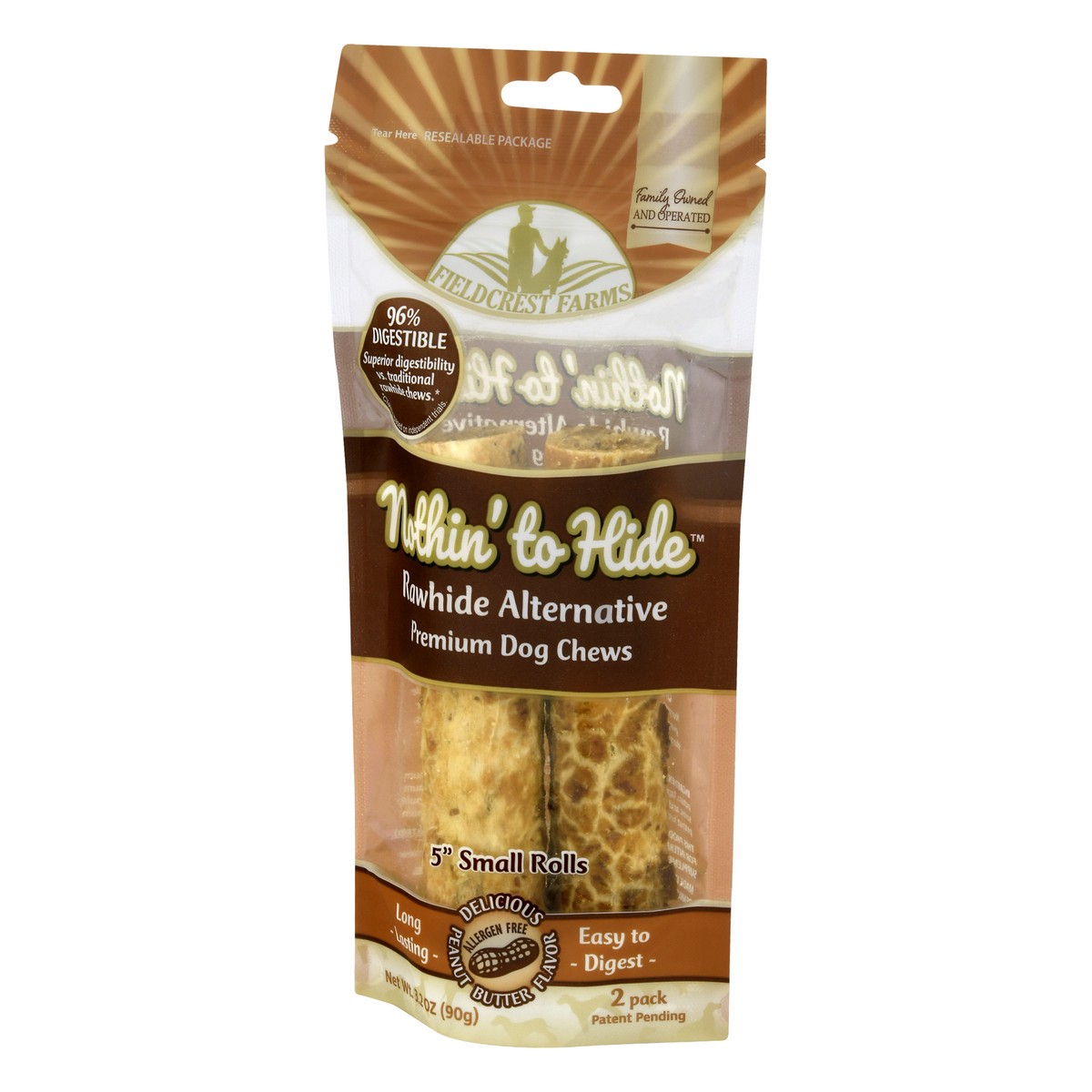 slide 3 of 9, Fieldcrest Farms Nothin' to Hide 2 Pack Rawhide Alternative Premium Peanut Butter Flavor Dog Chews 2 ea, 2 ct