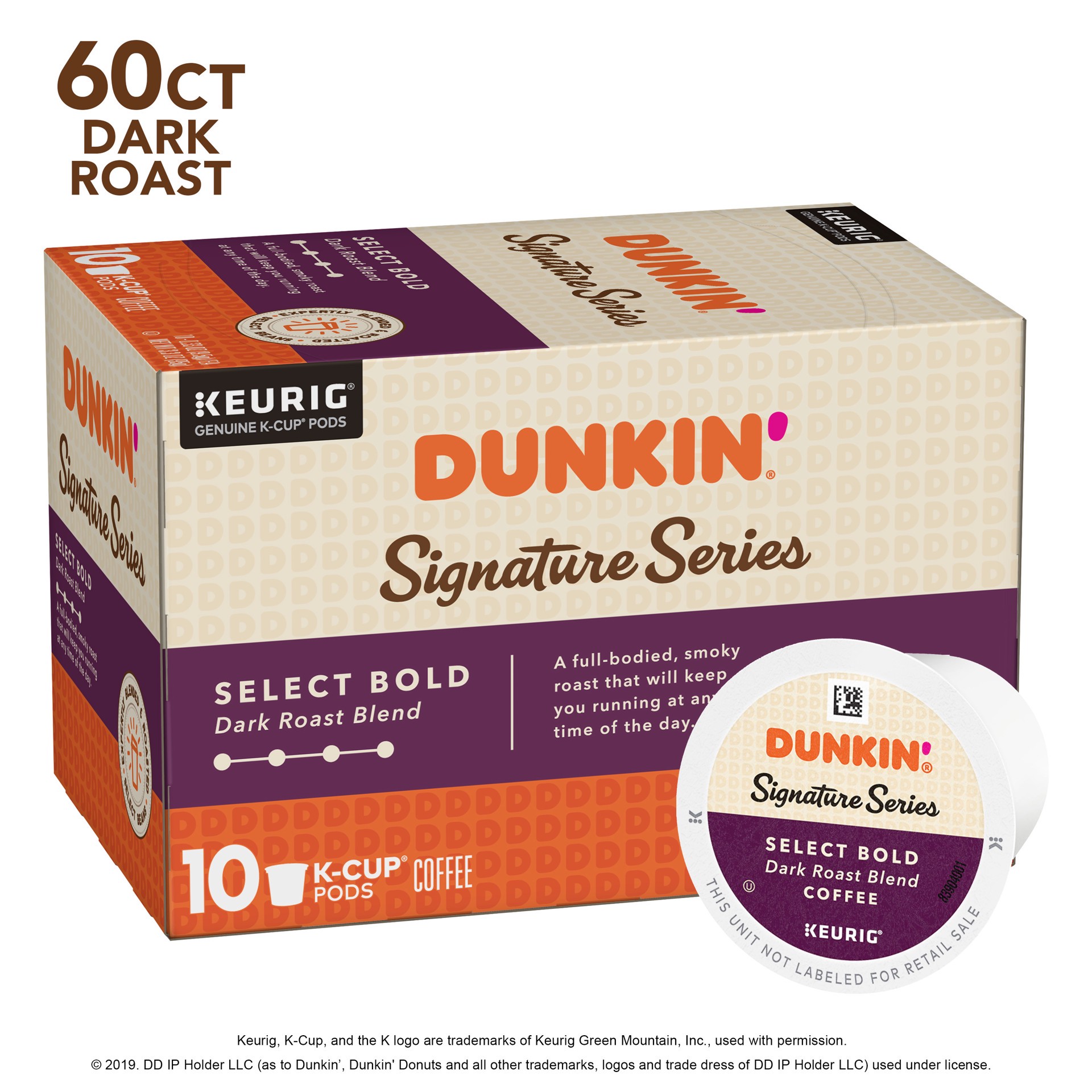 slide 2 of 5, Dunkin' Donuts Dark Roast Coffee Single Serve, 10 ct